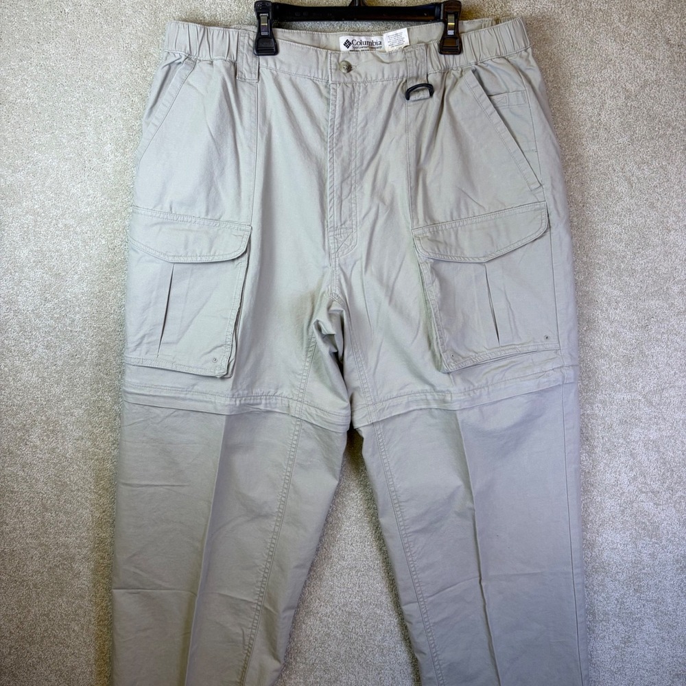 Columbia Convertible Cargo Pants Mens 38W x 32L Beige Zip Off Hiking Cotton